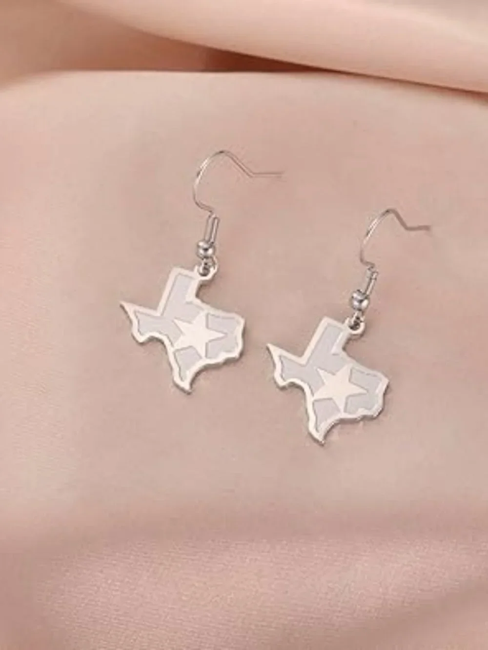 Silver Earrings the Shape of Texas‎ with Lone Star Dangle Statement